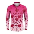thumbnail image 4 of Fgvctg Valentine's Day Button Up Shirt Men Long Sleeve Button Down Cotton Shirts Collared Romantic Blouses Date Day Love Heart Print Plus Size Business Casual Tops Hot Pink M, 4 of 4