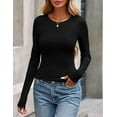 thumbnail image 4 of PRETTYGARDEN Women Summer Long Sleeve Shirts Ribbed Knit Crewneck Fitted Basic Tee Going Out Tops Casual Workout Outfits, 4 of 9