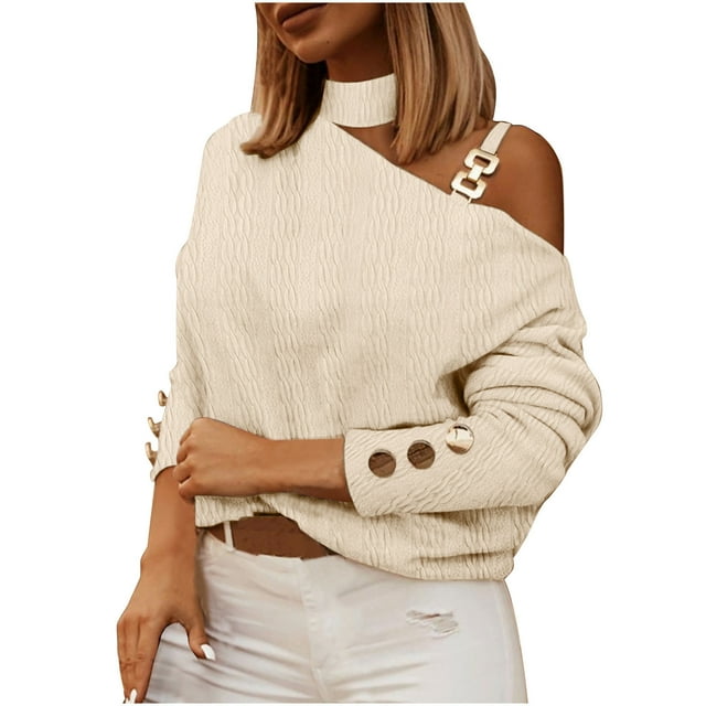 Qepwscx Blouse à Manches Longues pour Femmes à Imprimé Floral avec Col Roulé et une Épaule