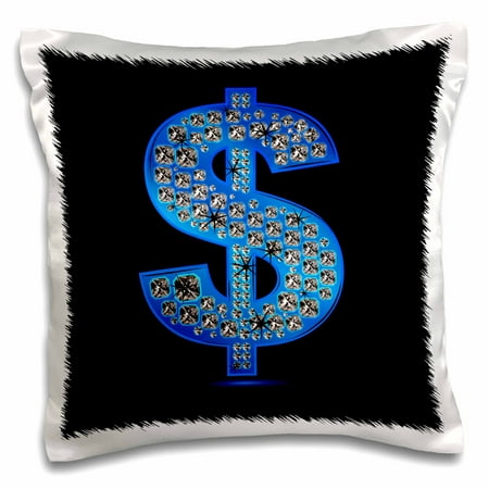 3dRose A Diamond Studded Look Bling Blue Dollar Sign Image, Pillow Case, 16 by