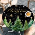 thumbnail image 2 of Christmas Tree Round Tablecloth, Fitted Table Cover with Elastic for 45"-54" Round Tables, Winter Snowflakes Xmas Pine Tree Black Table Cloth Outdoor Indoor Dinning Party Waterproof Tablecloths, 2 of 7