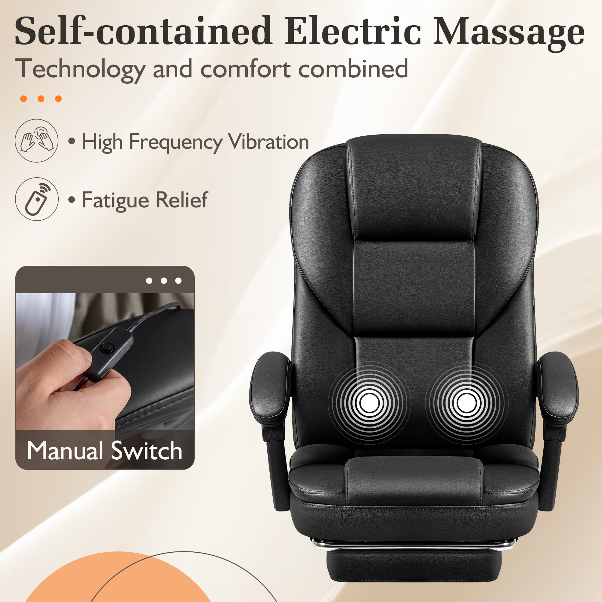 Homall Massage Office Chair Reclining Computer Chair Ergonomic Executive Leather Chair Support 8 Hours Heavy Duty Design,Black