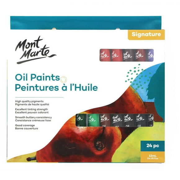 MONT MARTE Ensemble de peintures à l'huile de 24 mcx, 12 ml (0,4 oz), haute qualité, excellente couverture MM OIL PAINTS 24PC