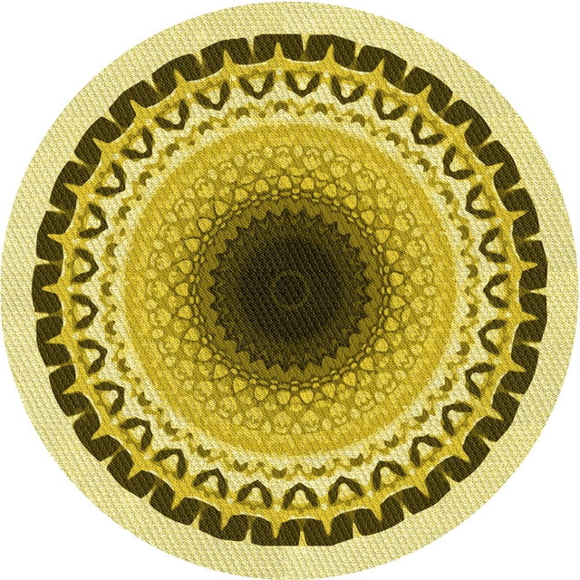 Ahgly Company Tapis Rond Lavable en Machine Intérieur Transitionnel Jaune Foncé Vert, 4 Pieds Rond