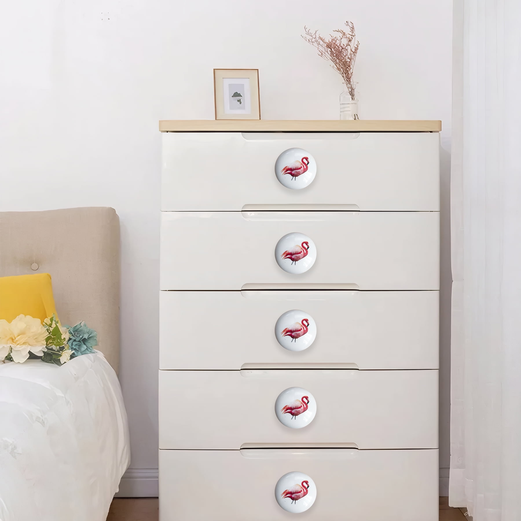Jamjam Flamingo Ceramics Knob Handles Set of 8 1.5" Cute Unique Kitchen Cabinet Door Dresser Drawer