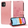 thumbnail image 2 of Designed for iPhone 12 Pro / 12 6.1" Case Wallet,Women Flip Folio Cover with Butterfly & Flower Embossed PU Leather Stand Credit Card Holders Slots Wrist Strap Shockproof Phone Case,Pink, 2 of 10