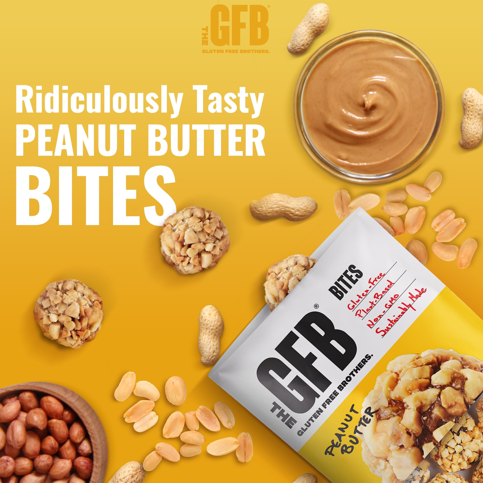 The Gluten Free Brothers Peanut Butter Bites, Protein Balls – Non GMO, Soy Free, Vegan – 4 oz (6 ct)