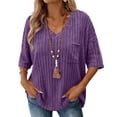 thumbnail image 6 of HomeDM Womens Short Sleeve Plus Size T Shirts, V Neck Summer Loose Fit Tops Casual Solid Color Basic Tee - Purple/2XL, 6 of 7