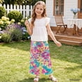 thumbnail image 3 of COEQINE Girls Wide Leg Long Pants with Ruffle Straight Leg High Waisted Summer Trousers Stylish Outfits Flowy Playwear for 5-6 Years Kids, Pink Yellow Teal Tie-dye, 3 of 8