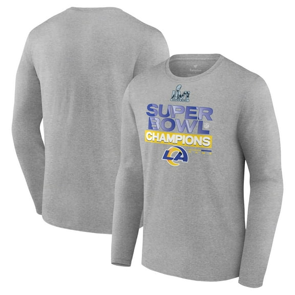 Men's Fanatics Heathered Gray Los Angeles Rams Super Bowl LVI Champions Locker Room Trophy Collection Long Sleeve