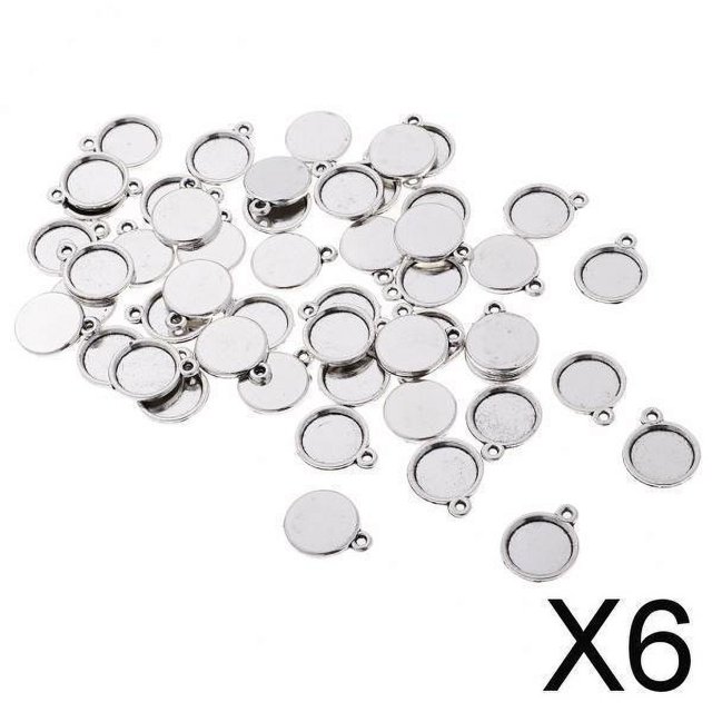 6x50 Piezas de Colgantes Redondos de Plata, Base de Foto, Bisel, Bandeja de Configuración de 10mm, Accesorios de Joyería para Collar, Pulsera Y Pendie 6 piezas