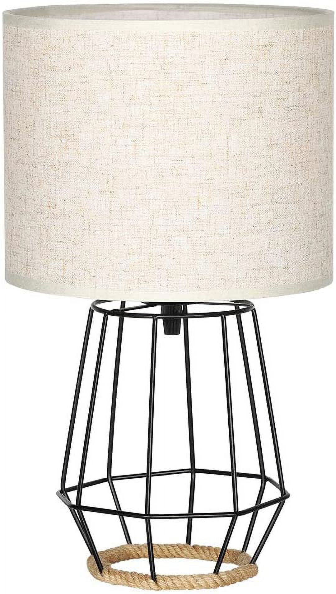 Farmhouse Table Lamp Basket Cage Style Black Chrome Metal Base with Linen Fabric Shade