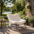thumbnail image 1 of Oversized Papasan Rocking Chair with Thick Cushion, Curved Leg Wicker Rattan Rocker, Heavy Duty 700 LBS Capacity Indoor Outdoor Glider,Yellow Rattan + Cream Cushion, 1 of 6
