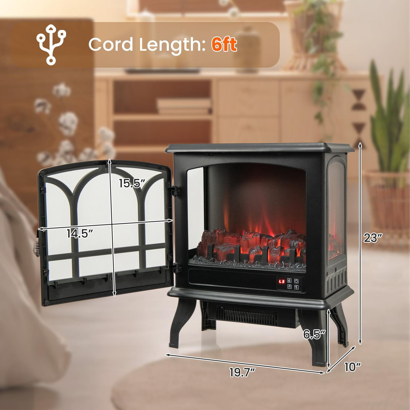 Giantex Electric Fireplace Stove, Freestanding Compact Space Heater w/3-Sided View, Remote Control, 0.5-6H Timer
