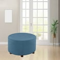 thumbnail image 2 of Round Ottoman Cover, Footstool Protector Covers Stretch Ottoman Slipcovers Plaid Storage Ottoman Slipcover Removable Washable for Dogs -Teal-Medium, 2 of 7