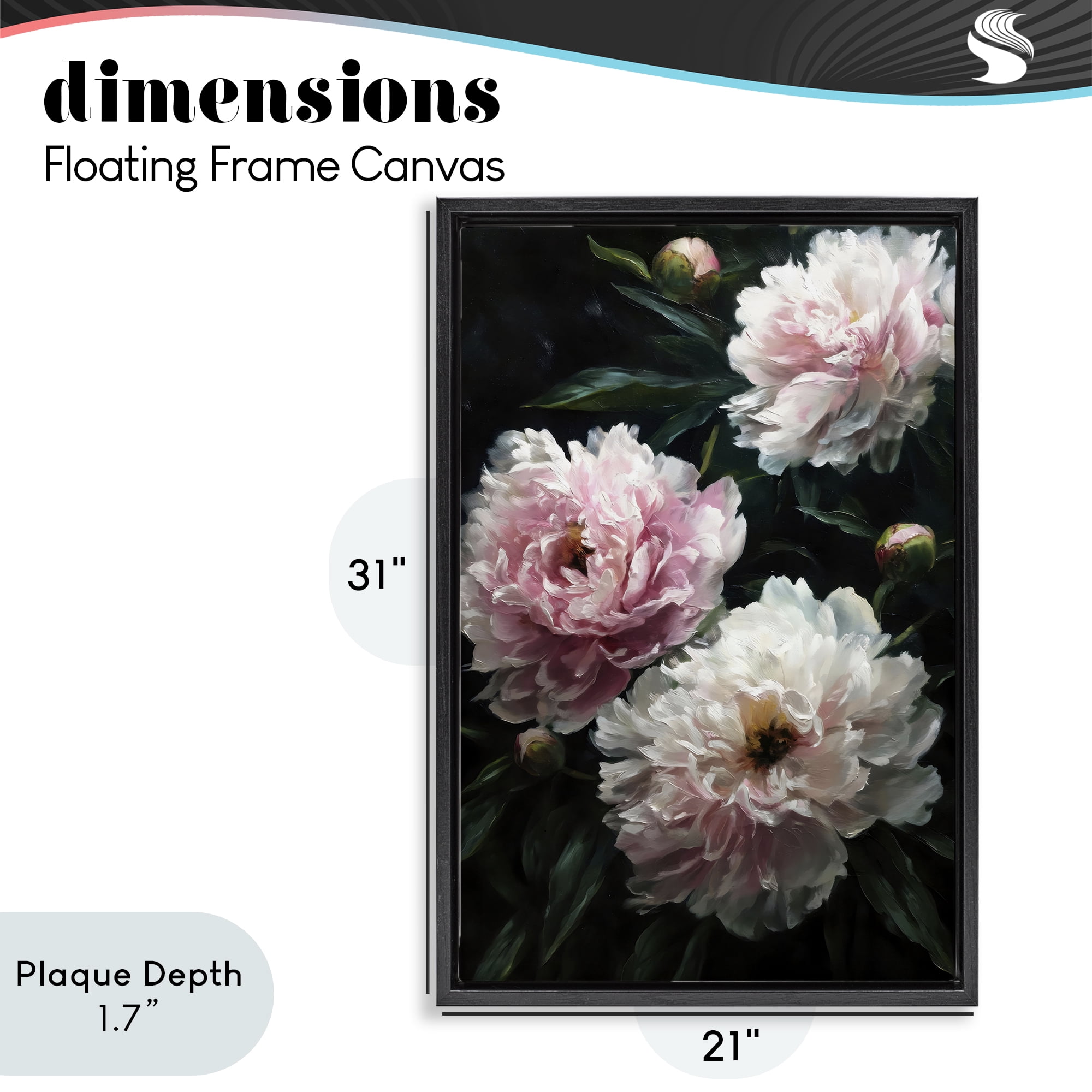 Stupell Industries Soft Pink Peony Garden Black Framed Floater Canvas Wall Art, design by Petal Prints Design