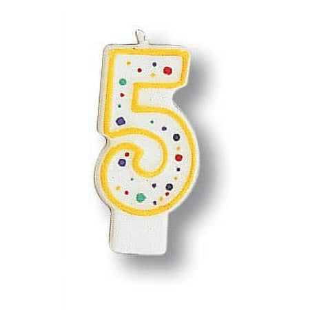 Party Central Polka Dot Numeral 5 Birthday Party Candles - 3" - White and Yellow - Pack of 6