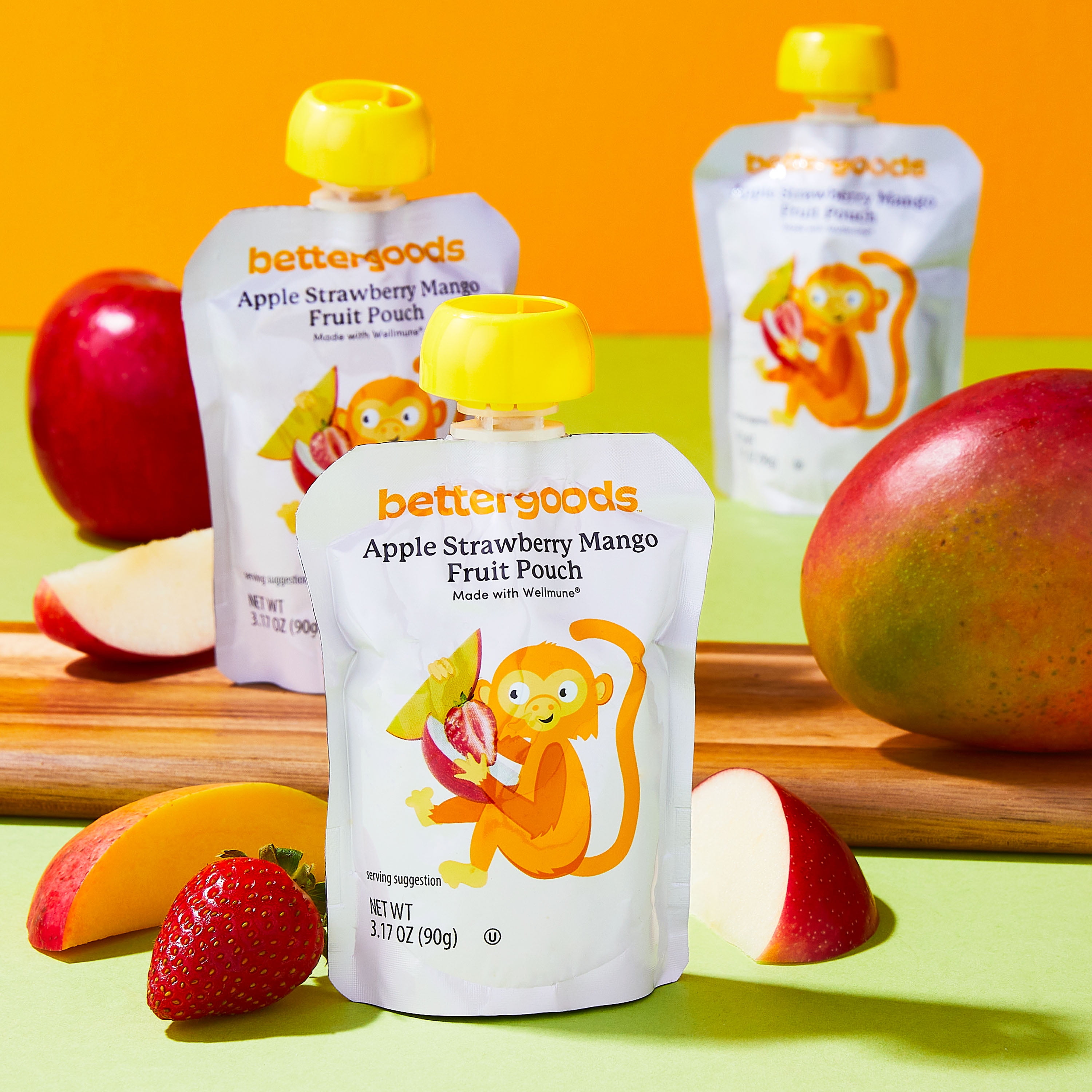 bettergoods Apple Strawberry Mango Fruit Pouches, 3.17 oz, 10 Count