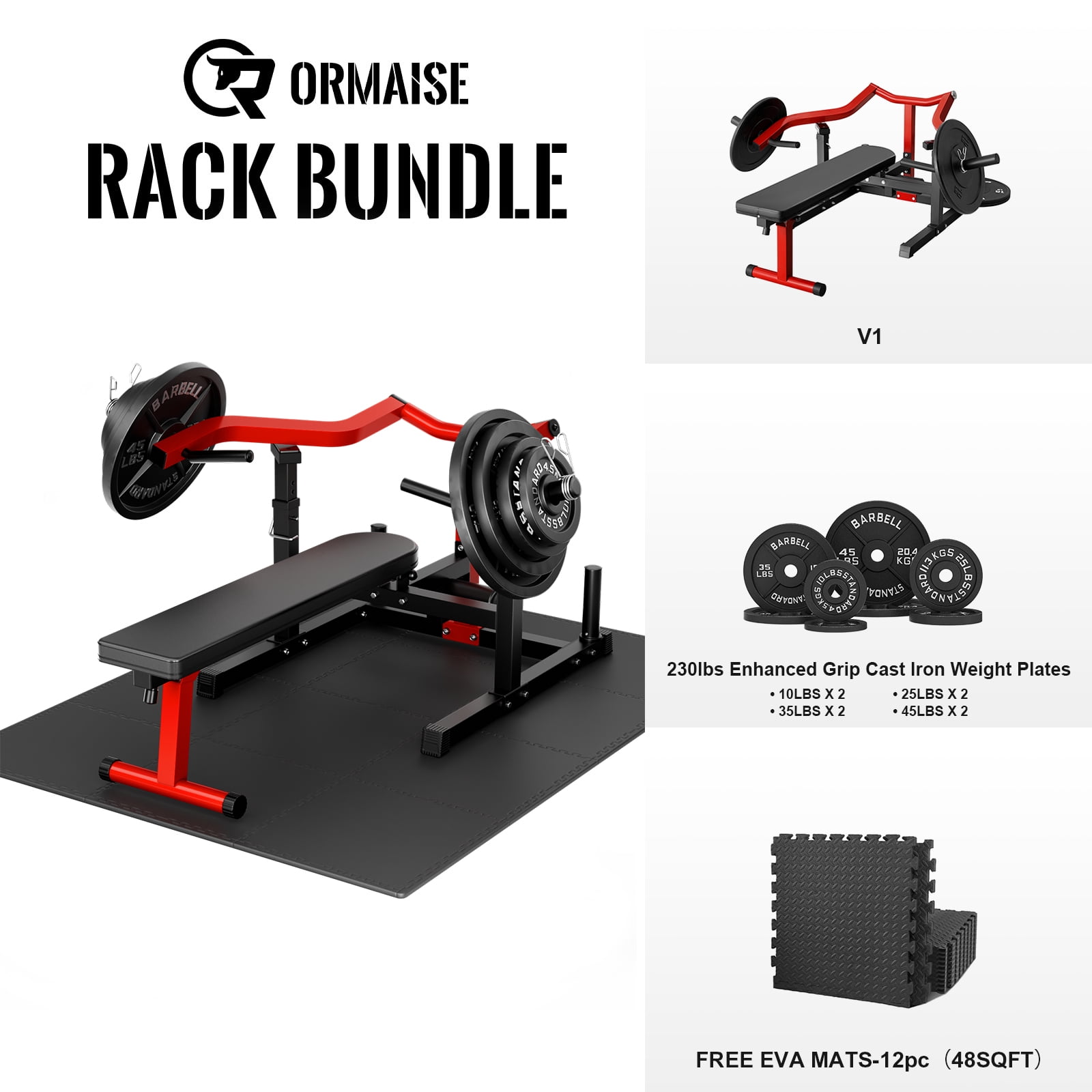 Chest Press Machine, 1250LBS Capacity with Independent Converging Arms, Adjustable Flat Incline Fitness Bench  for Home Gym, Combo with 230LBS weight plates