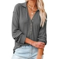thumbnail image 3 of Blusa informal elegante de mujer con cuello vuelto, talla L, color gris, manga larga, escote en V, de punto, 3 of 6