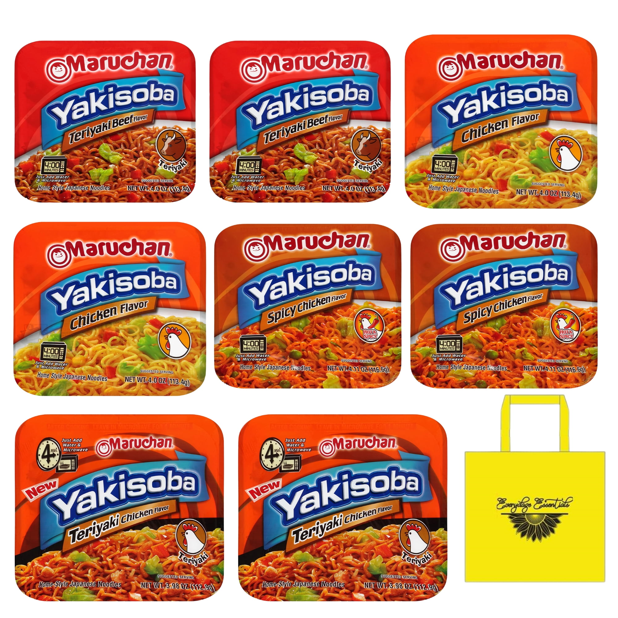 Yakisoba Instant Noodles in 4 Flavors 4 ounce(8 Count) Just add Water