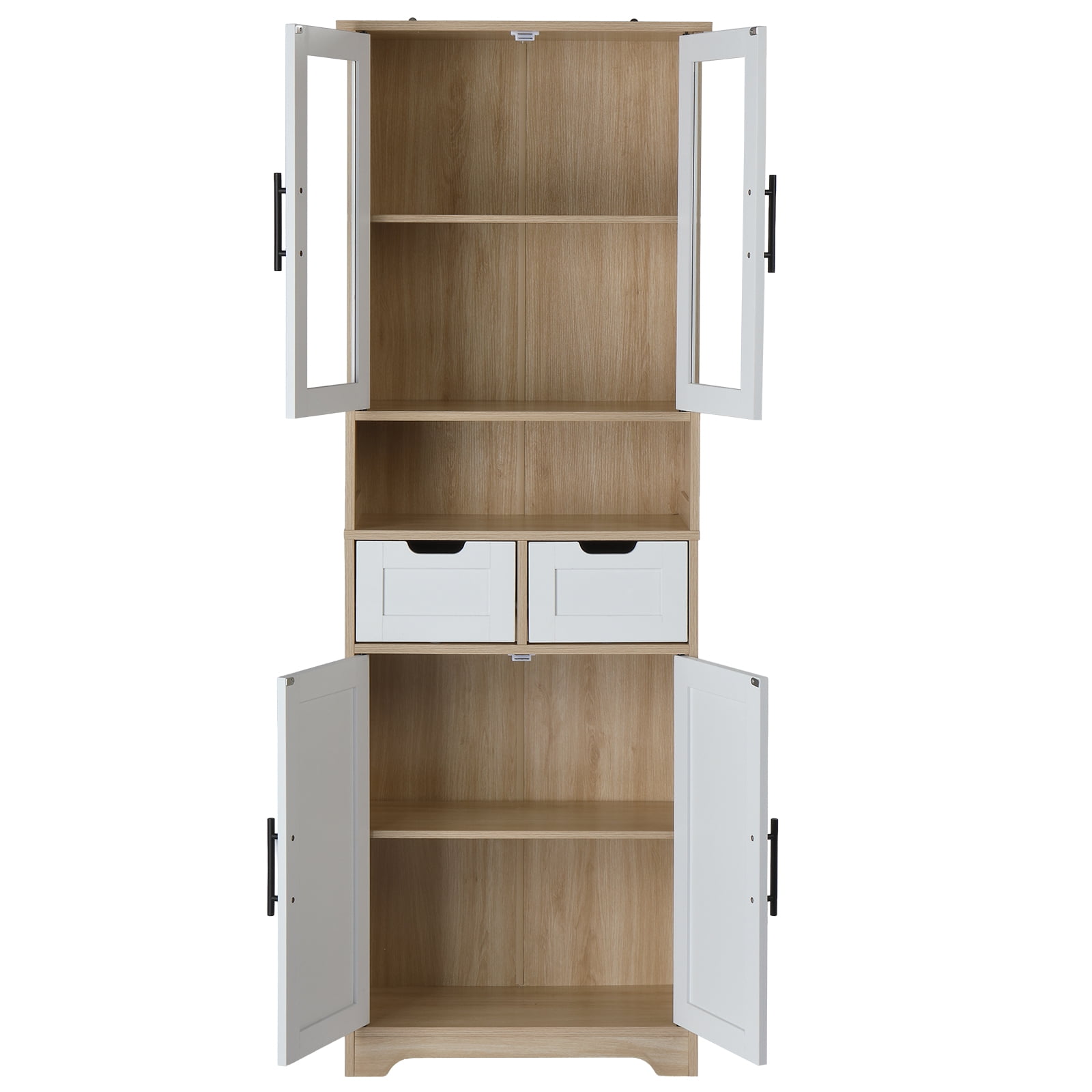 4 Cabinet Doors 2 Drawers 1 Storage Compartment Sideboard, MDF Melamine-Coated Storage Cabinet 23.62*11.81*66.93in White Matte Finish Door Panel + Light Oak-Colored Cabinet