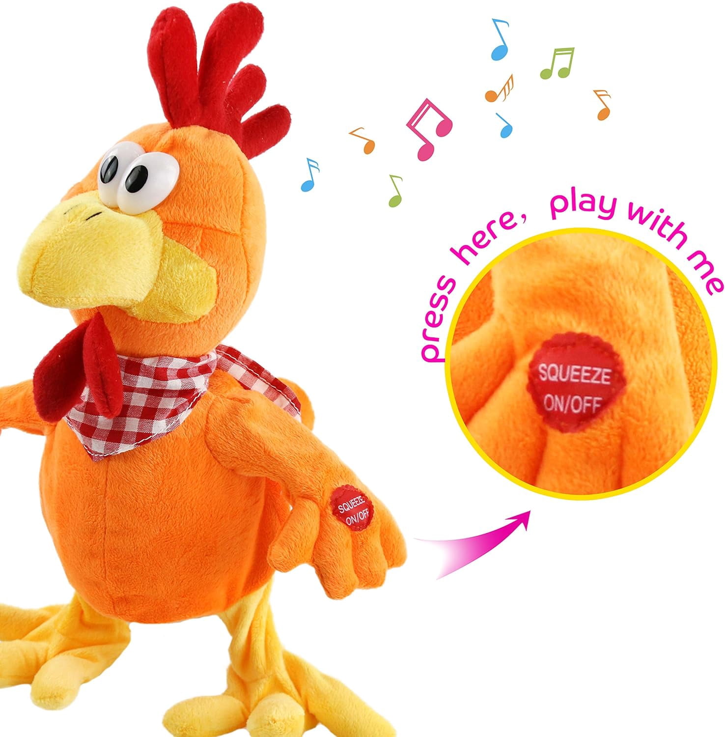 Waving Rooster Plush Toy wCozyWorld 15" Electronic Squawking Chicken Toy, Easter Chicken Stuffed Animal Interactive Musical Walking Singingith Bib Present for Kids Boys Girls Halloween  Day