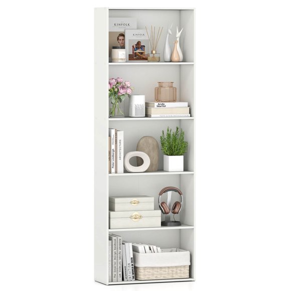 Costway 5-Shelf Storage Bookcase Modern Multi-Functional Display Cabinet Furniture White