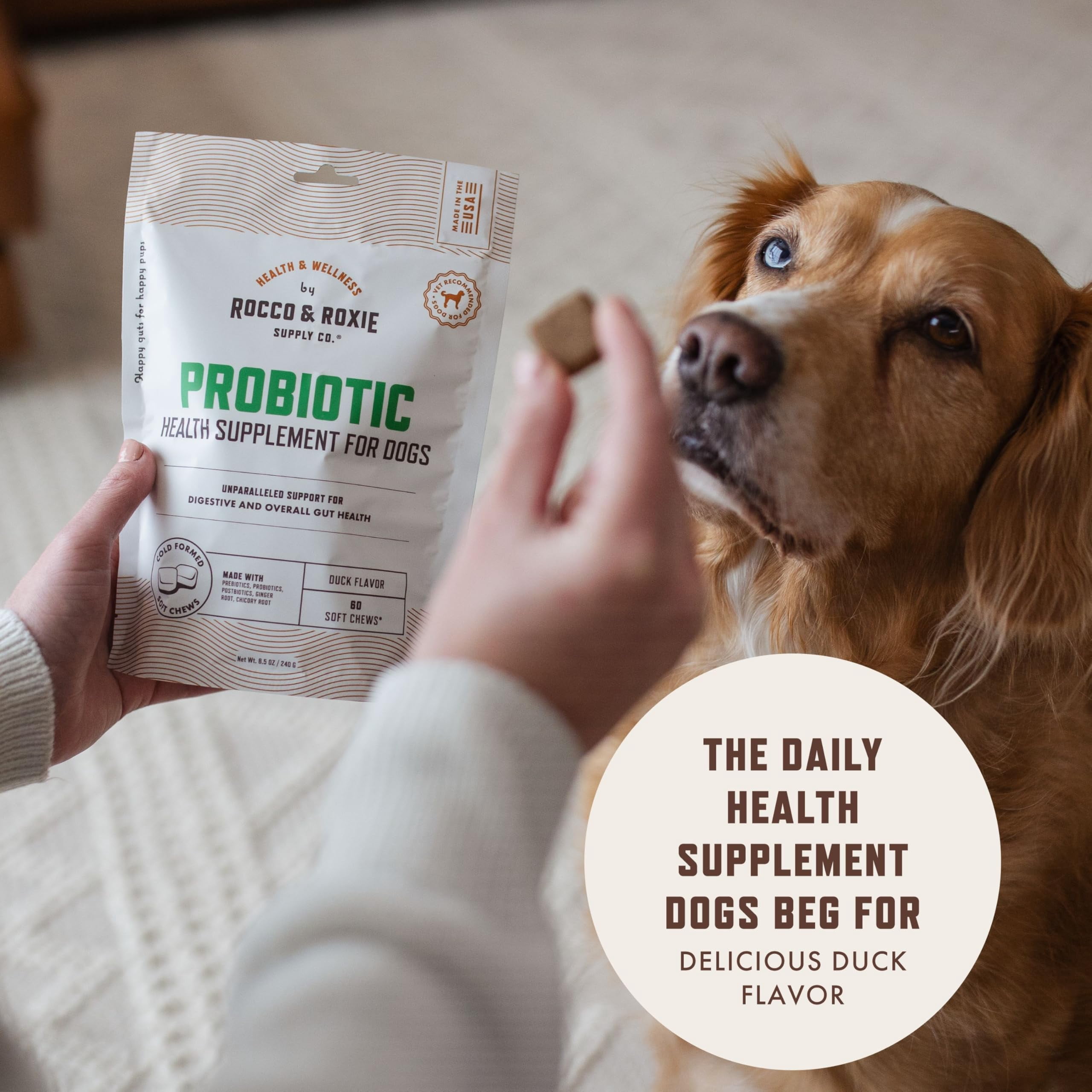 (5 pack) Rocco & Roxie Probiotics for Dogs, Support Gut and Digestive Health, Anti Diarrhea, Constipation & Gas Relief, Allergies, & Itchy Skin, Prebiotics, Enzymes, Puppy to Senior Dog Supplements Chews 60ct
