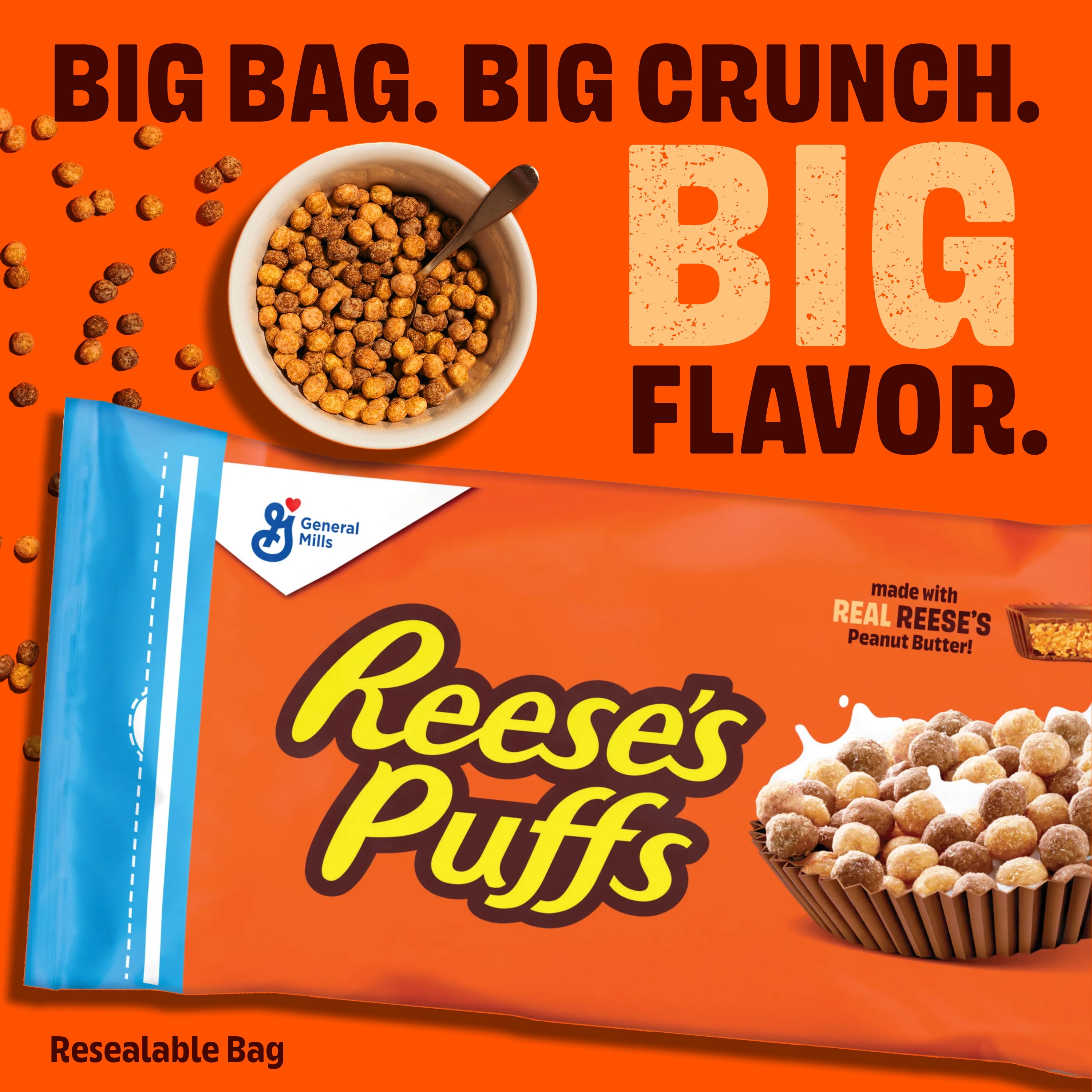 (3 pack) REESE'S PUFFS Breakfast Cereal, Chocolatey Peanut Butter Cereal Bag, 35 oz