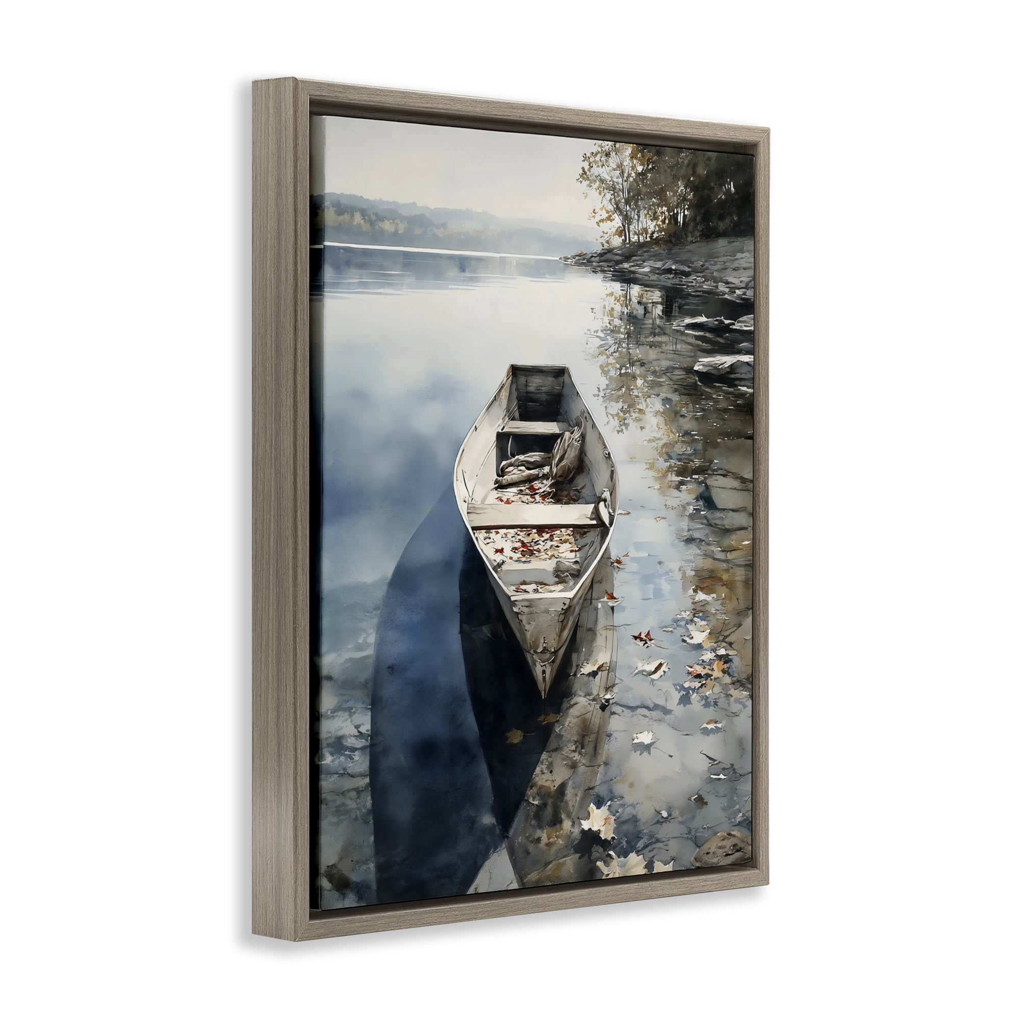 Stupell Industries Boat In The Fall Reflection Brown Framed Floater Canvas Wall Art, design by Franklyn Gregory
