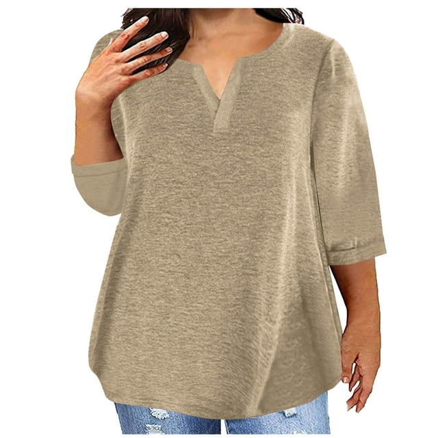 AherBiu Plus Size T Shirts for Women V Neck Loose Comfy Basic Tees Summer Workout Oversized Tshirt Tops