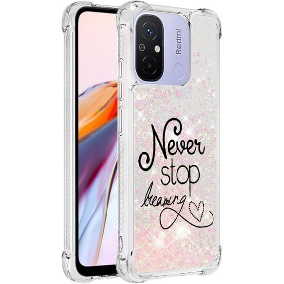 Slim Fit Phone Case for Xiaomi Redmi 12C,Glitter Liquid Quicksand Effect Silicone Soft TPU Fashion Case with Four Corners Anti-Drop Protection for Redmi 12C,YBDT Chasing Dreams