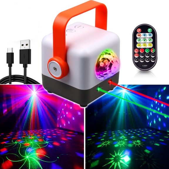 Wiher Disco Ball Party Lights, Portable Stage Party Lights with Remote Control USB Cable, Strobe Sound Activation Pattern Projection for Home Room Dance Party Birthday Christmas, Rechargeable