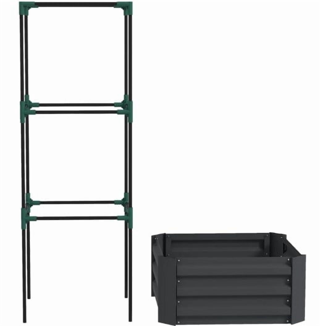 Raised Garden Bed, Galvanized Planter Box with Cage for Climbing Vines