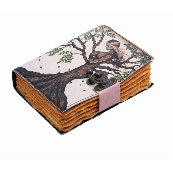 Handmade Leather Tree of Life Journal with Lock, Vintage Artistic Writing Diary Notebook