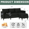 thumbnail image 3 of Walsunny 73.6" Convertible Sectional Reversible Sofa Couch, Sleeper Sectional L-Shaped Couch 3-Seat Sofa with Reversible Chaise for Small Space,Black, 3 of 6