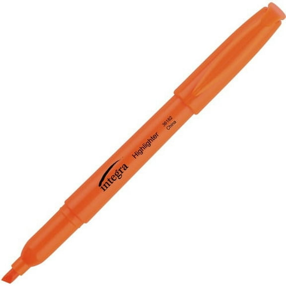 Integra Pen Style Fluorescent Highlighters Chisel Marker Point Style - Fluorescent Orange - 12 / Dozen