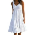 thumbnail image 5 of Robe Femme Col Rond Bretelles Robe Sans Manches Robe Fille Vêtements de Plage, Blanc, G, 5 of 5
