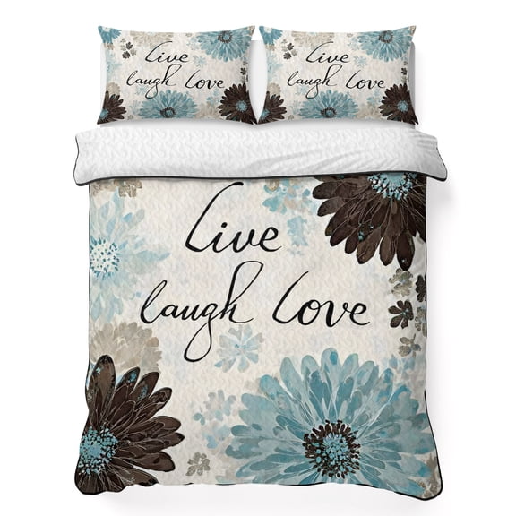 Quilts Twin XL Size Bedding Set, Turquoise Brown Spring Floral Lightweight Quilted Comforter, Vintage Summerbotanical Soft Reversible Bedspread Coverlet with Pillow Covers for All Season, 68" x 98"