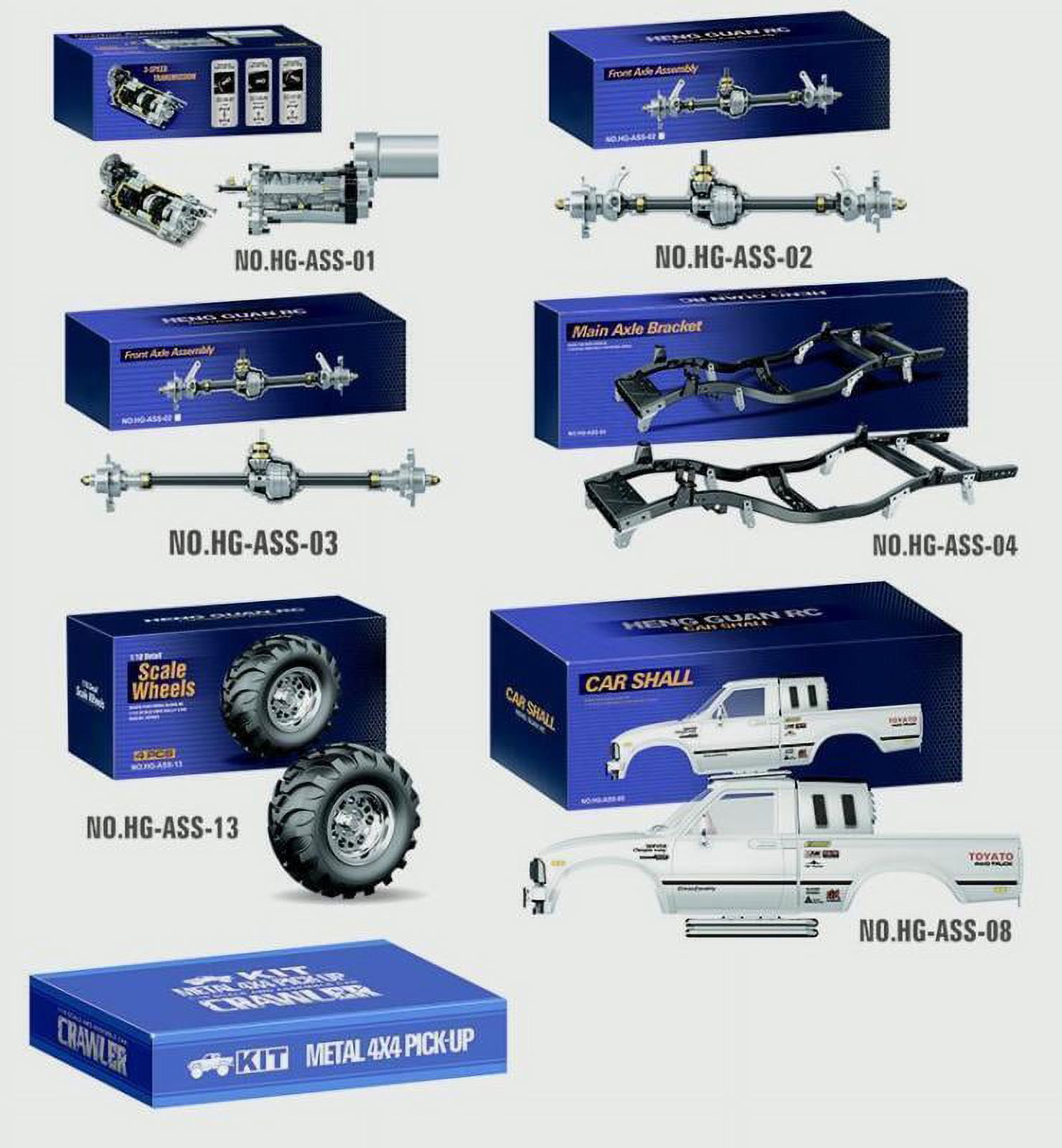 1/10 Scale White 4Wd Rally Hg Rc Pickup Car Series Racing Crawler Kit Chassis Axles