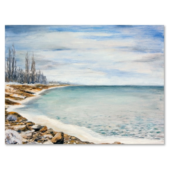 Designart ' Beach Is Covered With Ice ' Nautical & Coastal Canvas Wall Art Print