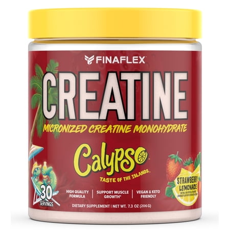 FinaFlex Pure Creatine with Mouthwatering Calypso Flavor, Micronized Creatine Monohydrate, 30 srv, Strawberry Lemonade