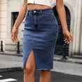 thumbnail image 5 of Jsaierl Women’s Denim Midi Skirt High Waist Slim Fit Jean Skirt with Front Slit for Casual and Street Style, 5 of 8