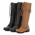 thumbnail image 5 of Women's PU Leather Riding Platform Knee High Boots Lace Up Winter Lug Sole Gothic Motorcycle Combat Boots, 5 of 6