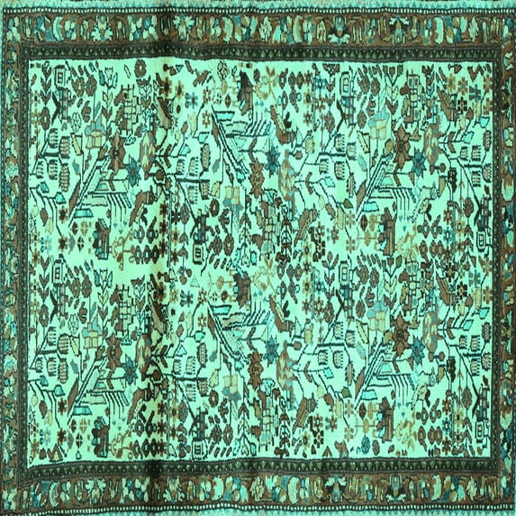 Ahgly Company Indoor Square Persian Turquoise Blue Traditional Area Rugs, 5' Square