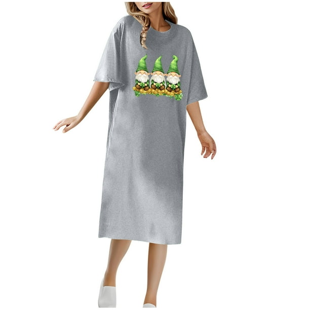 Vestido Corto de Verano Cuello Redondo Estilo de Camiseta de Longitud de Tobillo de Manga Corta, Altamente Elástico para Pijamas Y Ropa Interior Sexy