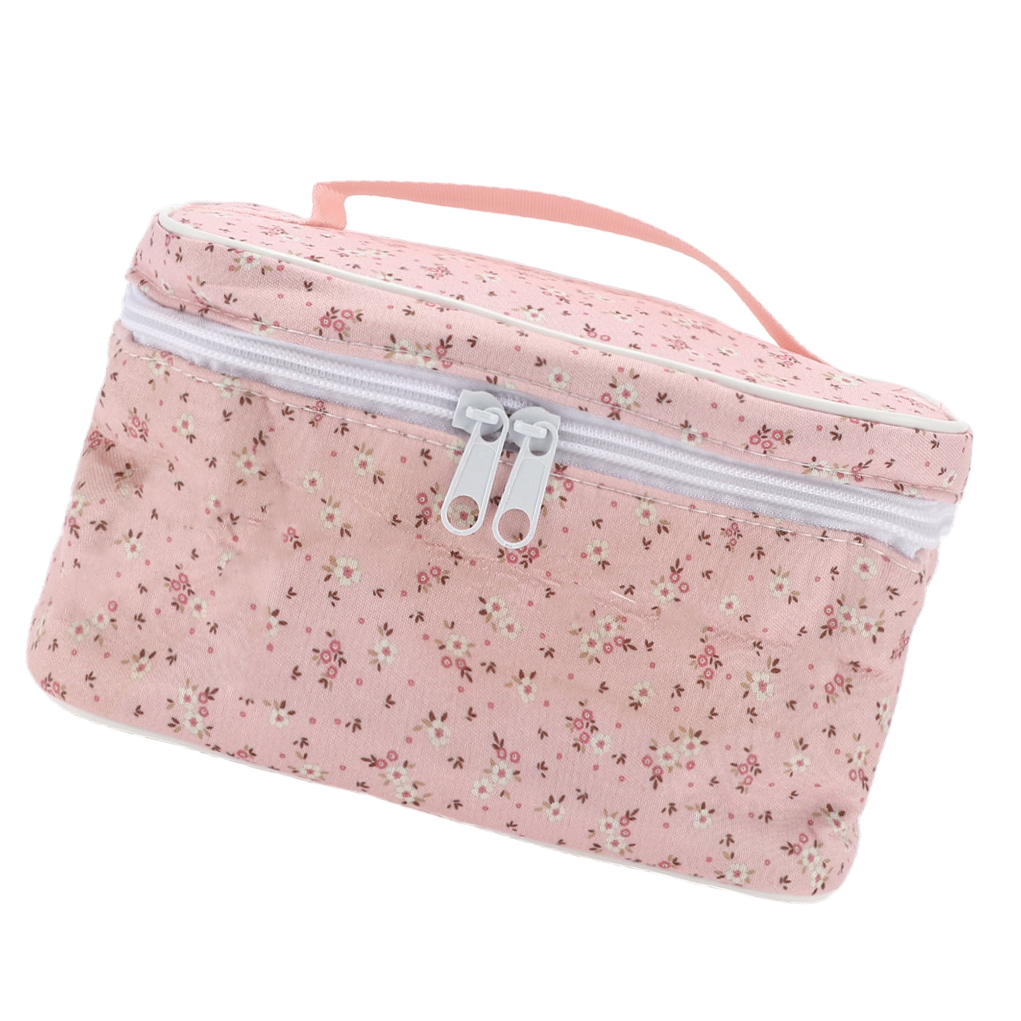 Unique Bargains 1Pc Women Floral Square Travel Cosmetic Bag for Outdoor Activities Pink