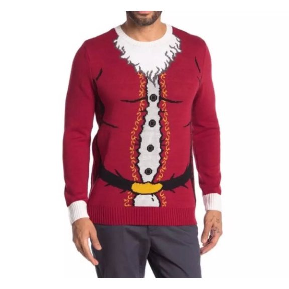 Ugly Christmas Sweater Men's Crew Neck Cayenne Santa Suit - (Red, Small)