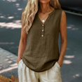 thumbnail image 5 of Women's Tops Tees Blouses Button Decor Loose Cotton Linen Summer Sleeveless Shirts Tank Tops for Women, 5 of 8